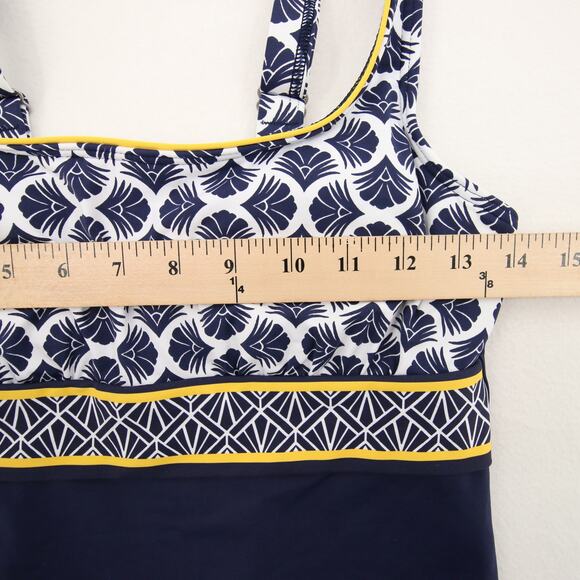 Lands End Tankini Swim Top Navy Yellow White Pattern Underwire Support Size 4P - Picture 5 of 8
